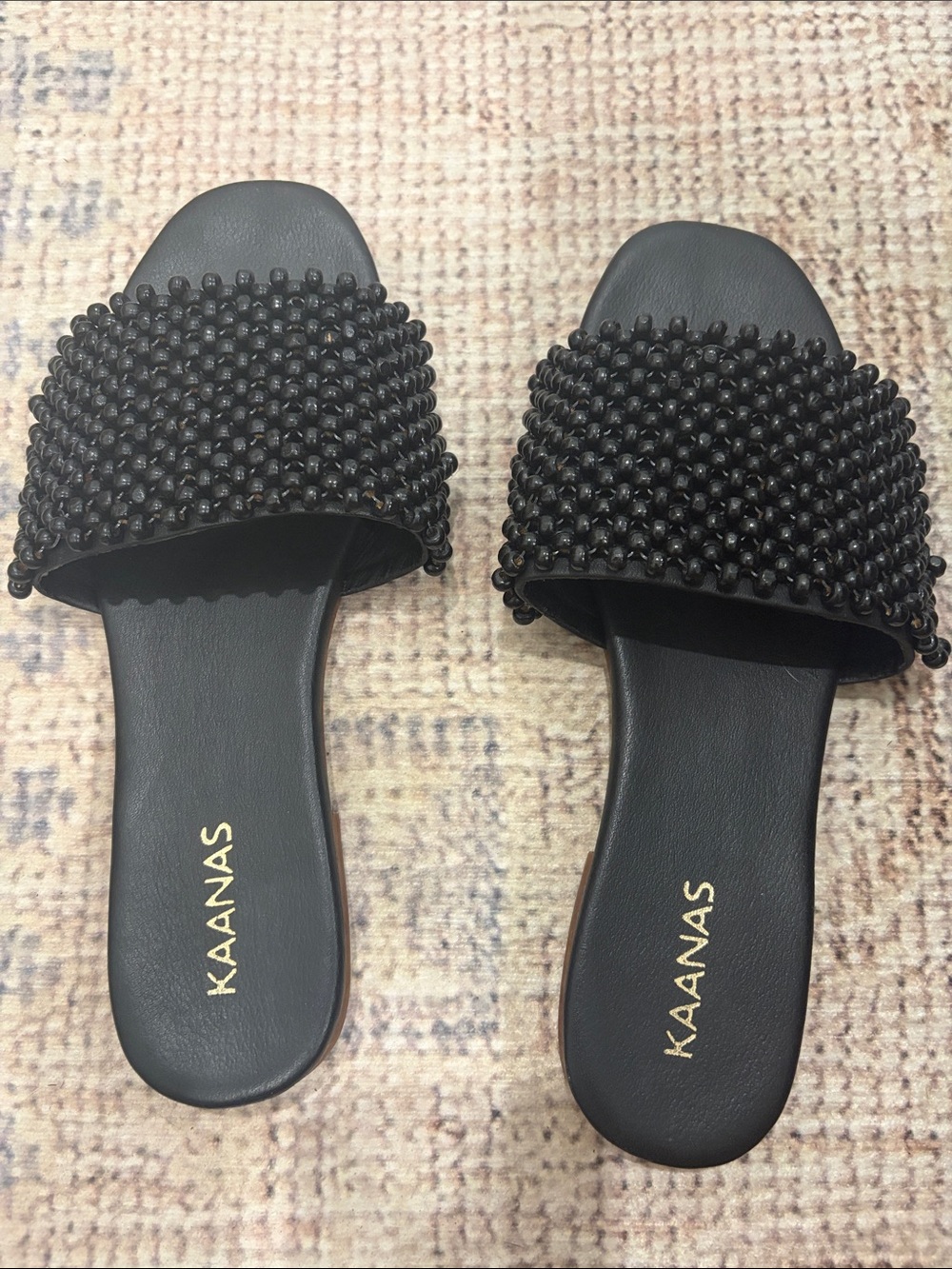 Kaanas Black Beaded Slide Mules